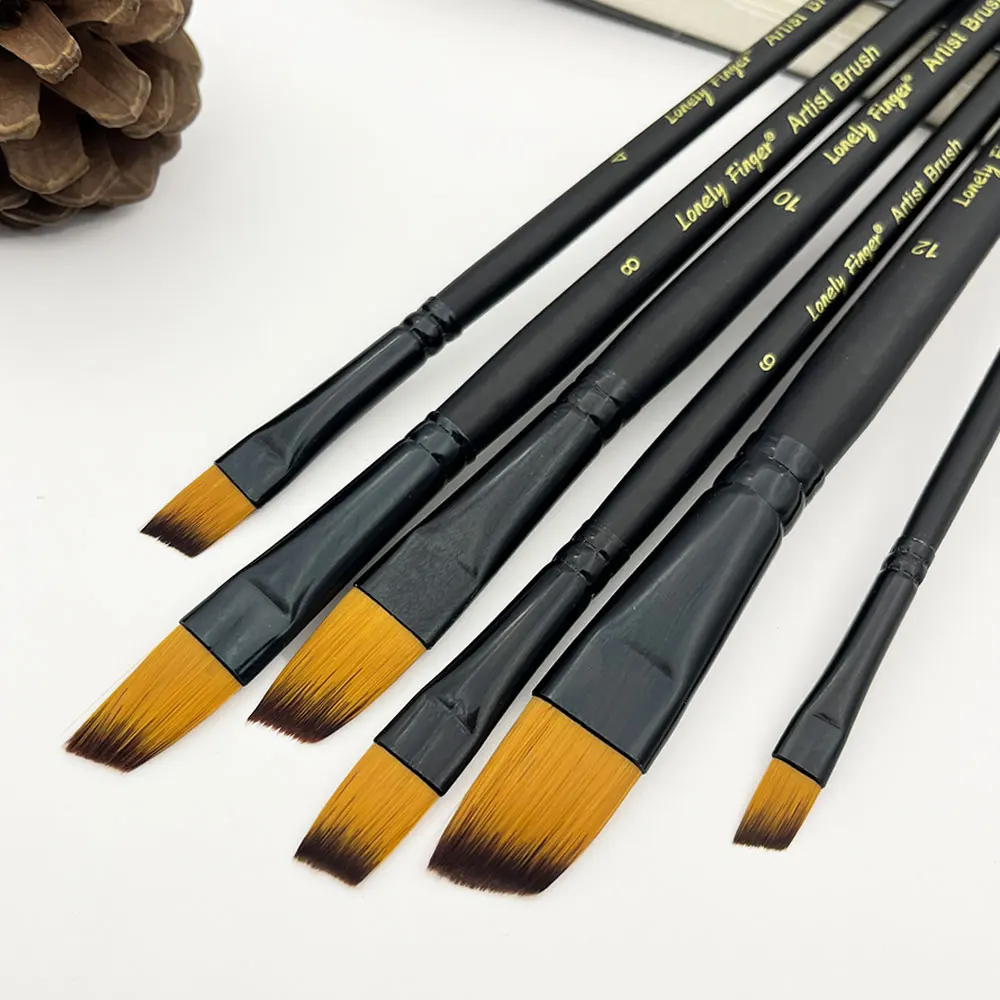 6PCS Angular Paint Brush Set, Soft Anti-Shedding Nylon Hair Angled Paint Brushes, for Artists and Beginners for Watercolor