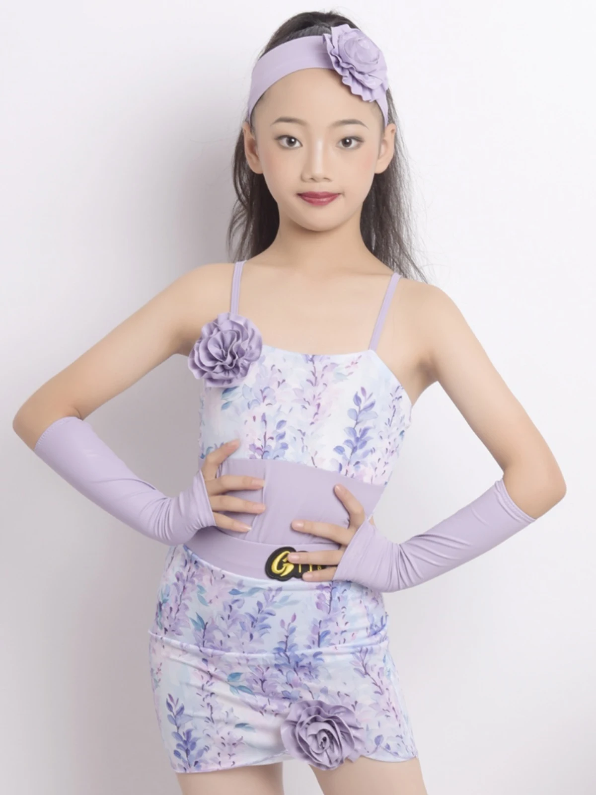 

2024 Kids Latin Dance Performance Clothes Sets Girls Flower Print Latin Dress Group Cha Cha Rumba Ballroom Dance Dress DNV20879