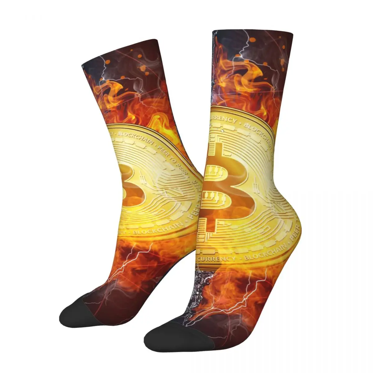 Vintage Half Men's Socks Bitcoin Virtual Encrypted Digital Currency Unisex Street Style Seamless Printed Happy Crew Sock Gift