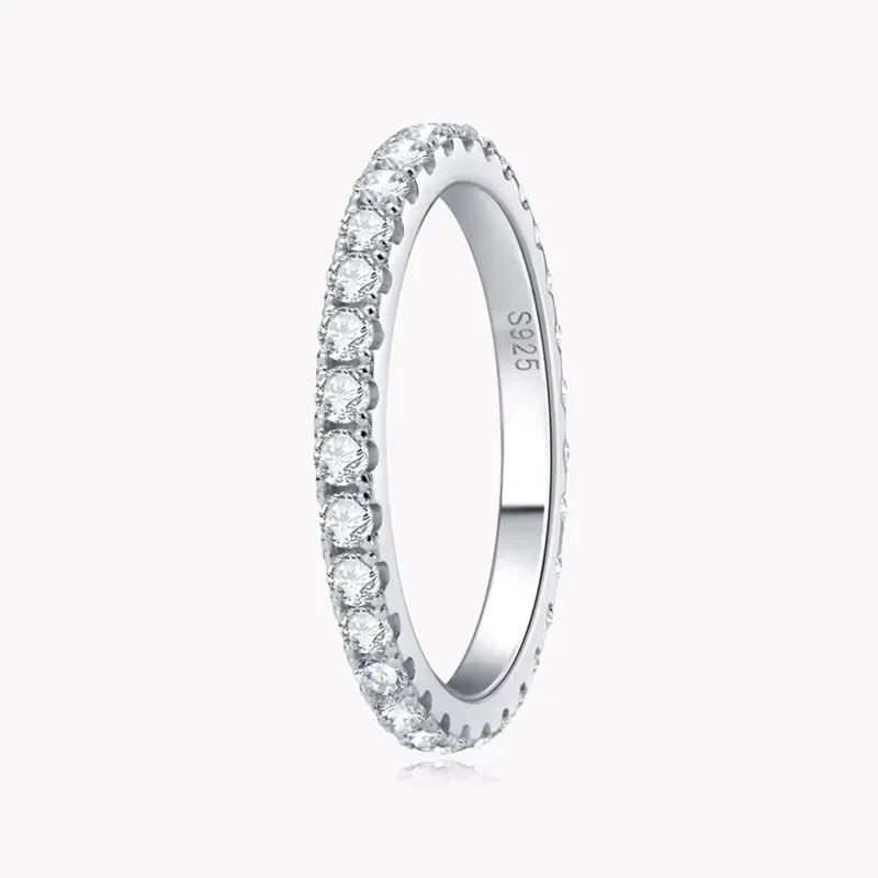 KNOBSPIN 2mm D Color Moissanite Ring 925 Sterling Sliver Solid 18k White Gold Eternity Band Wedding Engagement Rings For - view 3