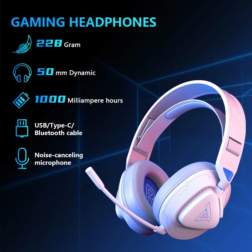 TAIDU THS318 Gaming Headset High Quality Wireless Headphones Quad Mode 2.4G/Type-C/Wired 50mm Stereo Dual Mics Esports Headsets