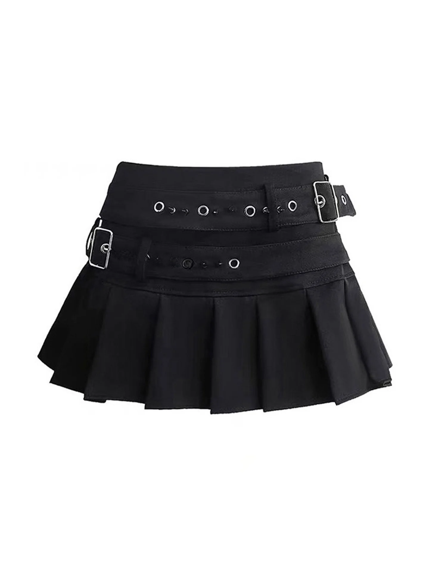 Y2K Spicy Girl Rivet Low Waist Heavy Work Bla ort Skirt Women Summer f-length Pleated Skirt Anti-exposure  Skirt
