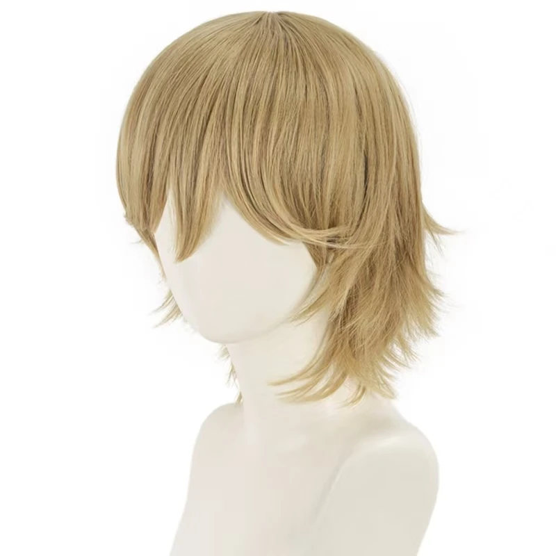 Anime Mashiro Tomoya Cosplay Wig Flaxen Short Hair with Realistic Scalp Top Heat-resistant Synthetic Fiber Wig with Rose Net Cap