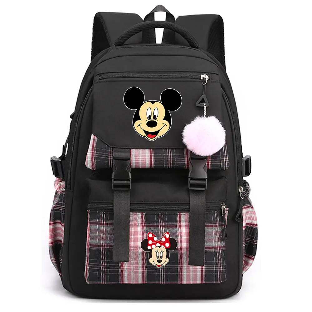 Kawaii Girls Boys Kids Mickey Minnie Mouse School Book Bags Teenagers Schoolbags Student Backpack Women plaid Travel Bagpack