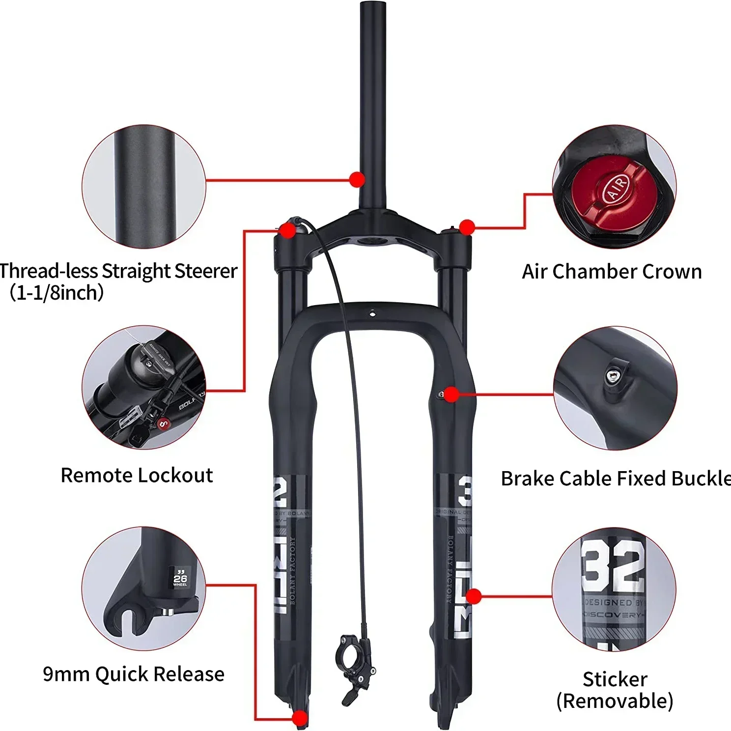 BOLANY Air Suspension Fatbike 20 pollici MTB Forks regolazione del rimbalzo ammortizzatore forcella per bicicletta per Fatbike 20x4 Snow Bike 20\