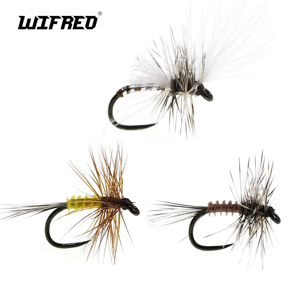 

Wifreo 5pcs/6pcs #20 Barbless Hook Rooster Hackle Mayfly CDC Feather Dry Fly Artificial Insect Bait Trout Grayling Fishing Lure