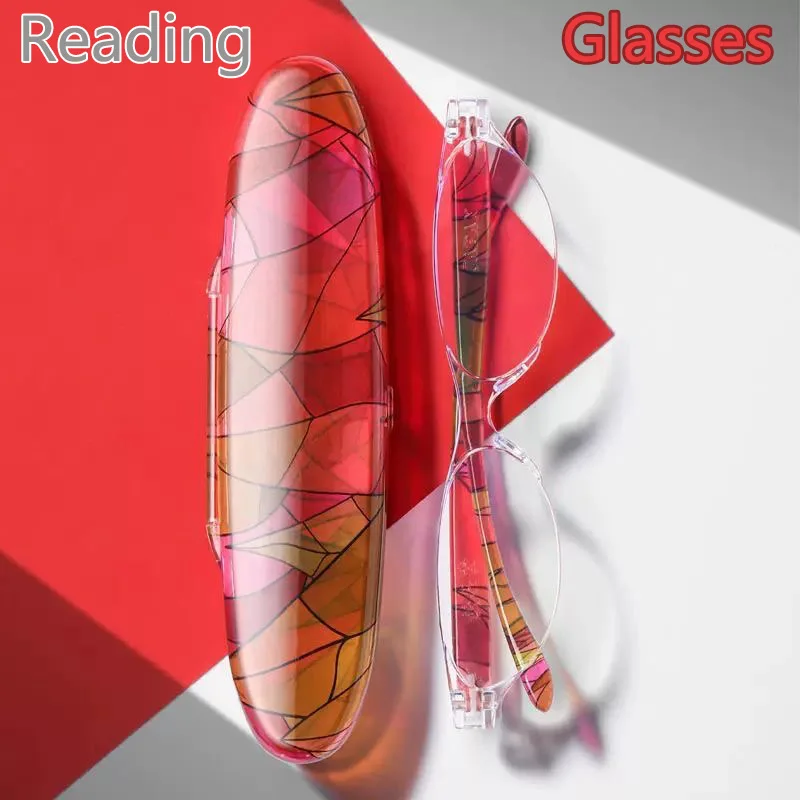 1PC New Fashion Women Reading Glasses Matching Pouch Ultra Light Resin Print Flower Magnifying Eyeglasses Vision Care