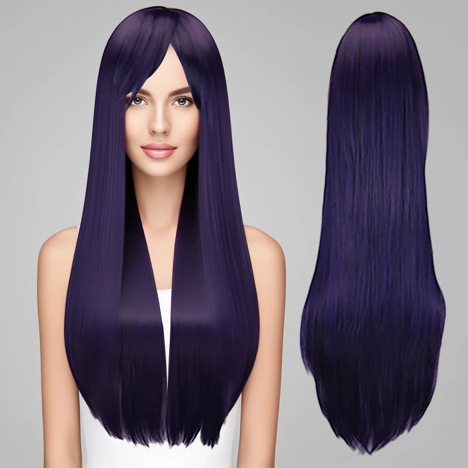 Multi-color European and American Long Straight Wig for Women Heat-resistant Fiber Synthetic Wig for Daily Cosplay Accessories