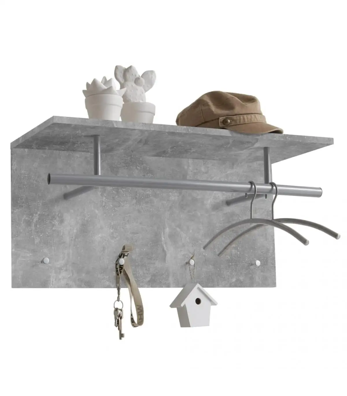 Hanger rack for hats and coats FMD wall rack gray concrete 72x29,3x34,5 cm