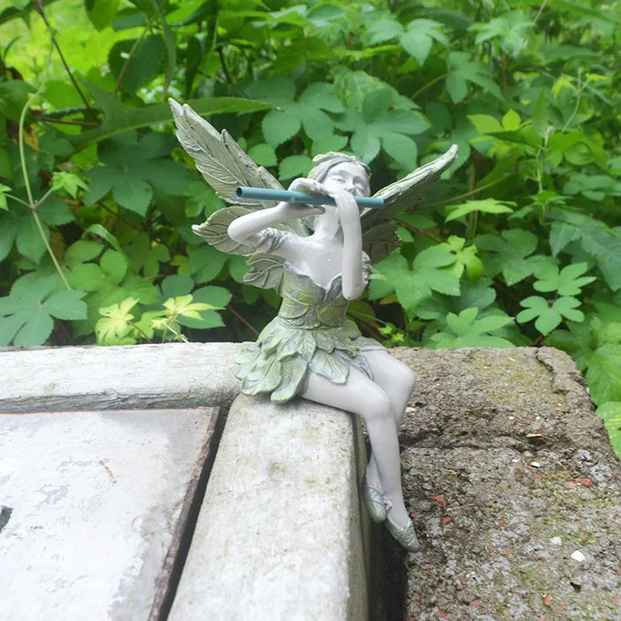 Resin Fairy Playing Flute Statue Angel Elf Sculpture Creative Craft Art Gift Outdoor Garden Lawn Courtyard Decoration