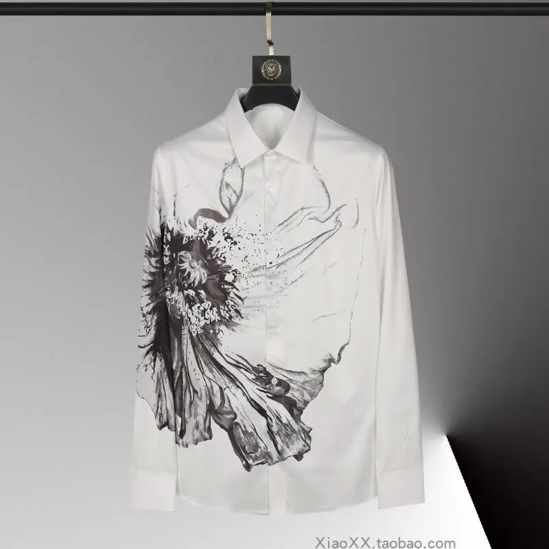 Outdoor street-style men's fashionable shirt, retro style ancient Egyptian printed men's clothing shirt, casual daily men's shir
