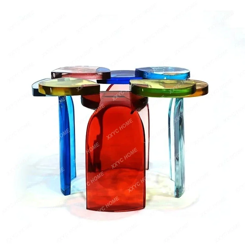 

JJA15 Modern Acrylic Colored Mosaic Round Tea Table Side Table Living Room Coffee Table Villa