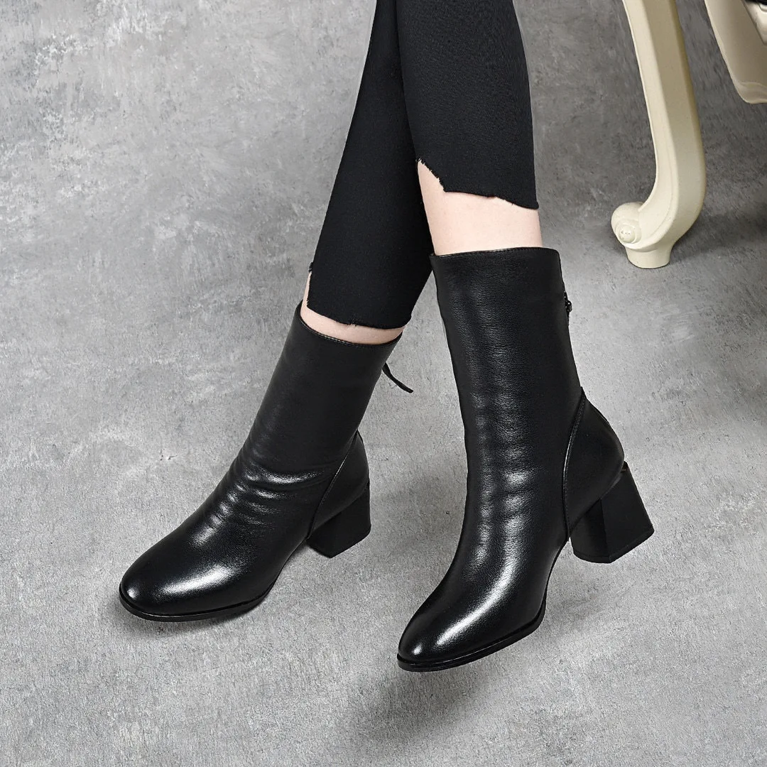 

Women's Boots 2025 Autumn/Winter Round Head Mid Top European and American Style Zipper Fashion Boots Women's Boots