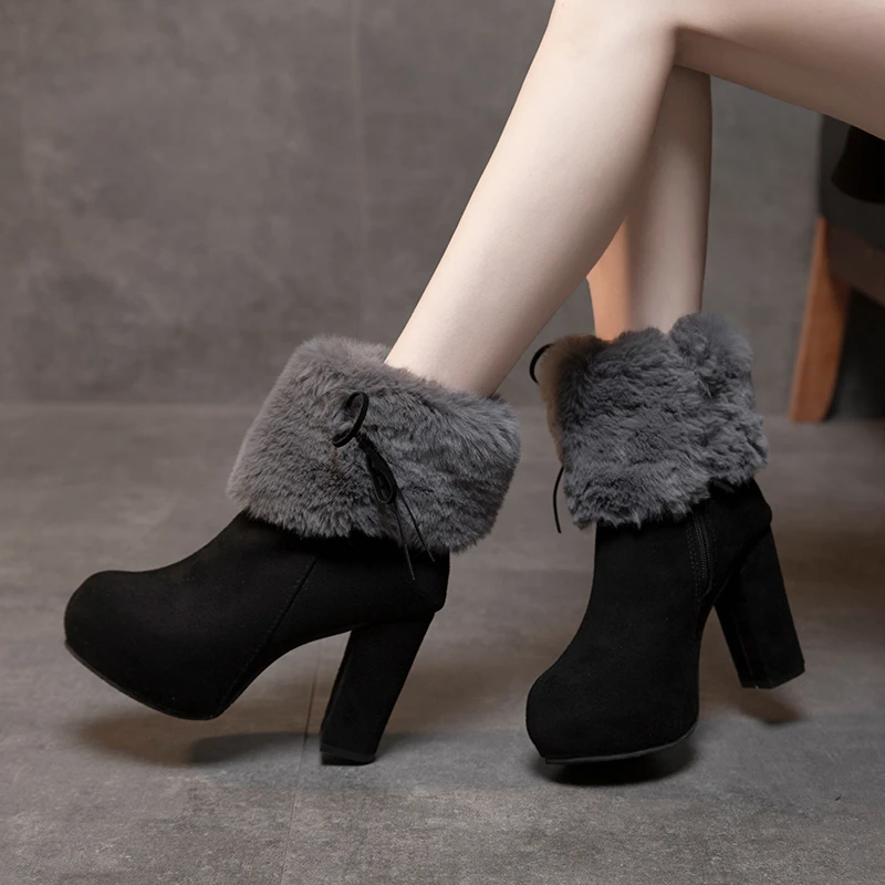 New 2024 Winter Shoes Women High Heels Boots Fur Warm Shoes Fashion Boots for Women Winter High Heels Super Square High Heel