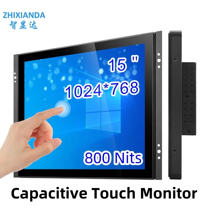 

15 Inch Flat True Capacitive Touch Screen Monitor 1024*768 Waterproof Wall Mount Metal Case Industrial Display With VGA HDMI USB