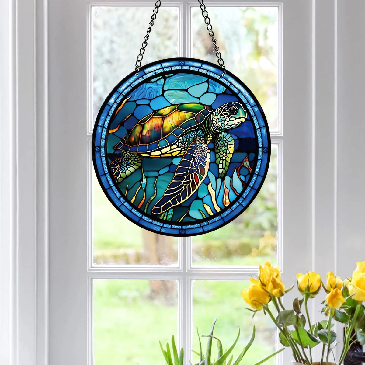 Turtle Round Acrylic Painted Window Decoration Wall Decoration Craft Hanging Bedroom Living Room Office Home Decoration