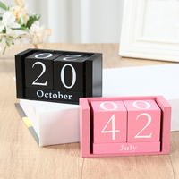 1pc Vintage Cute Desktop Wooden Letters Calendar Cube Block Home Birthday Anniversary Party Decors Prop Letter Wooden Calendar