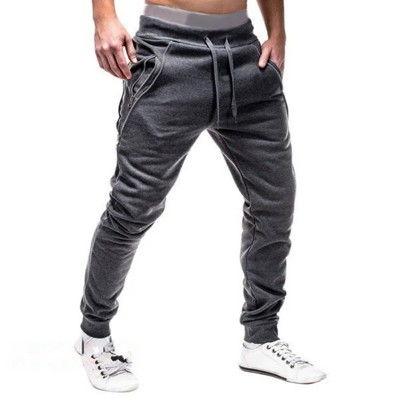 Spring and Autumn New Trendy Zipper Men's Sports Pants with Drawstring Men's Small Feet Closure Fashion Sports Pants