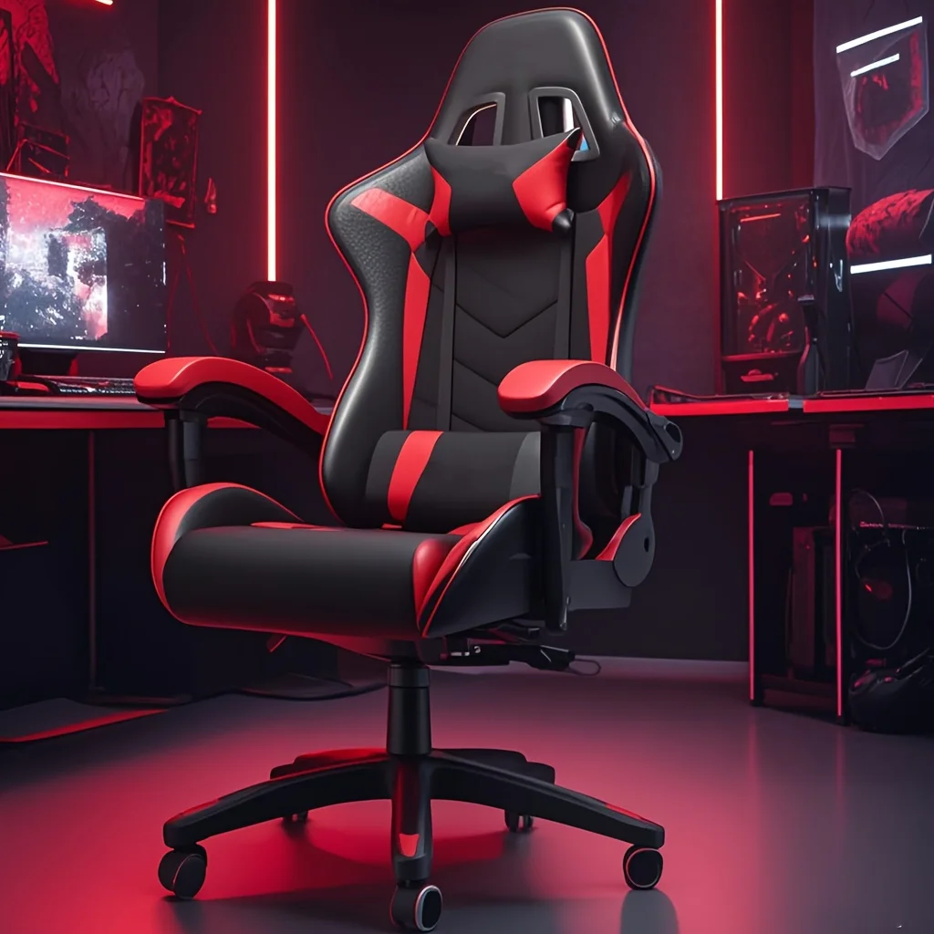 

Ergonomic Gaming Chair with 135-Degree Heavy-Duty Construction, Lumbar & Headrest - Manual Height Adjustment, 5-Wheel Base