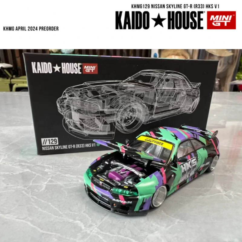 Kaido House+MINI GT1:64 Open front cover Nissan Nissan GTR R33 alloy die-cast  model, adult decoration, boy toy, children's gift