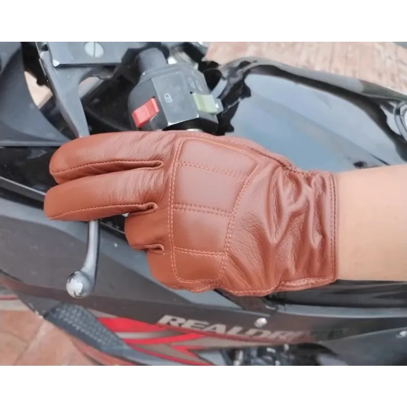 Cowhide Top Layer Motorcycle Gloves Summer Perforated Retro Riding Touch Screen Waterproof Winter Thickened Motorcycle Gloves