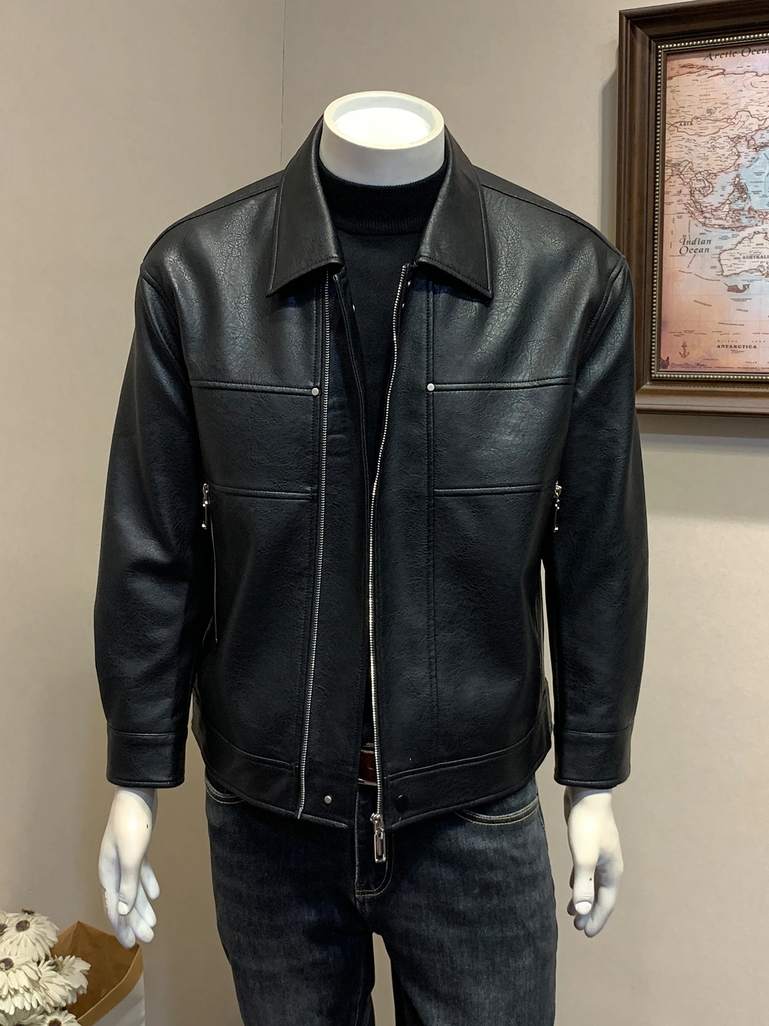 

Guzai Men's ort Biker Jaet Quilted PU Leather Zipper Closure Faion Urban Sle Windproof Casual Autumn Winter New Arrival