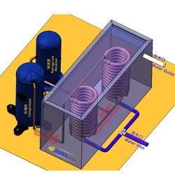 General purpose water cooled condenser of 2HP air conditioners or chiller is also working as water heater of 5HP heat pump unit