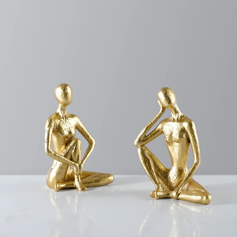 Resin Handicraft Creative Character Decoration Yoga Golden Yogi Cross-legged Exercise Thinker Decorative Figurines Decoration