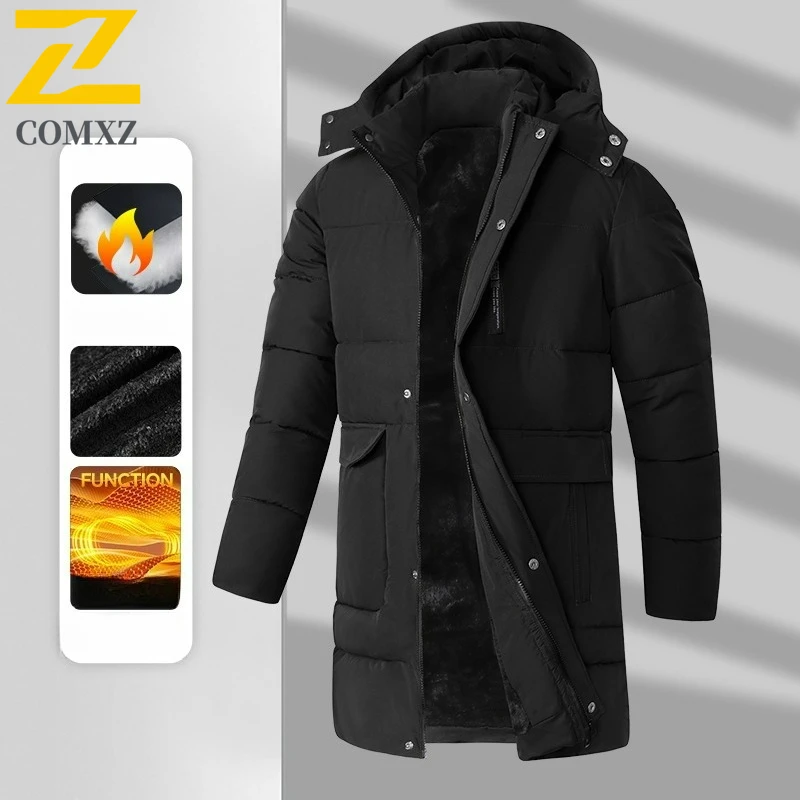 2025 Winter Padding Coat Men's Casual All-match Thick Wool Lined Warm Jacket Men Clothing Outdoor Fashion Detachable Hat Parka