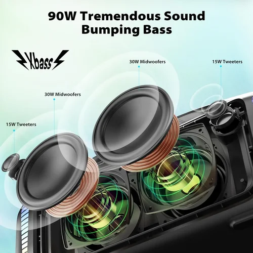 Imagen 2 del producto Tribit Altavoz Bluetooth portátil 90W StormBox Blast Altavoz inalámbrico para exteriores IPX7 Altavoz impermeable para fiesta y acampada 30H de reproducción