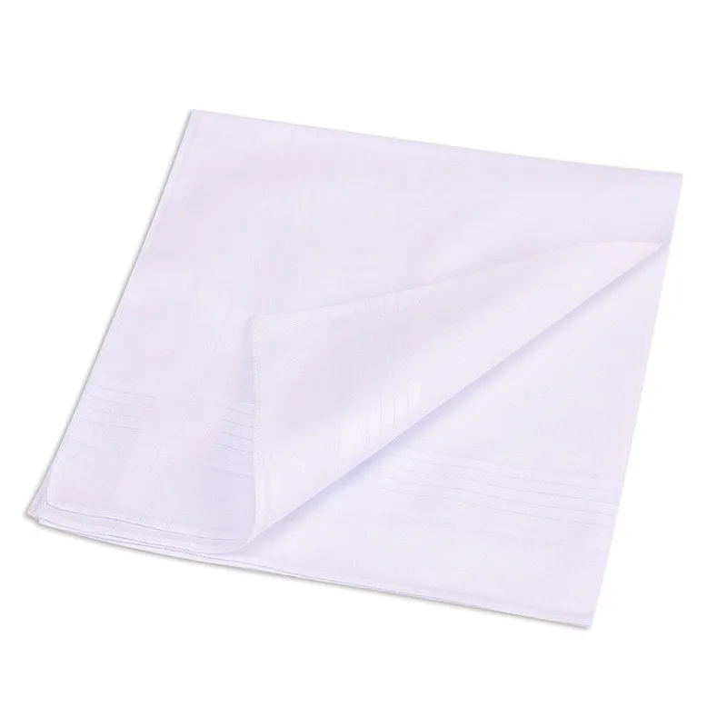 3Pcs 100% Cotton White Color Handkerchiefs Classic Hankies Jacquard Striped Pocket Square Towel DIY Painting