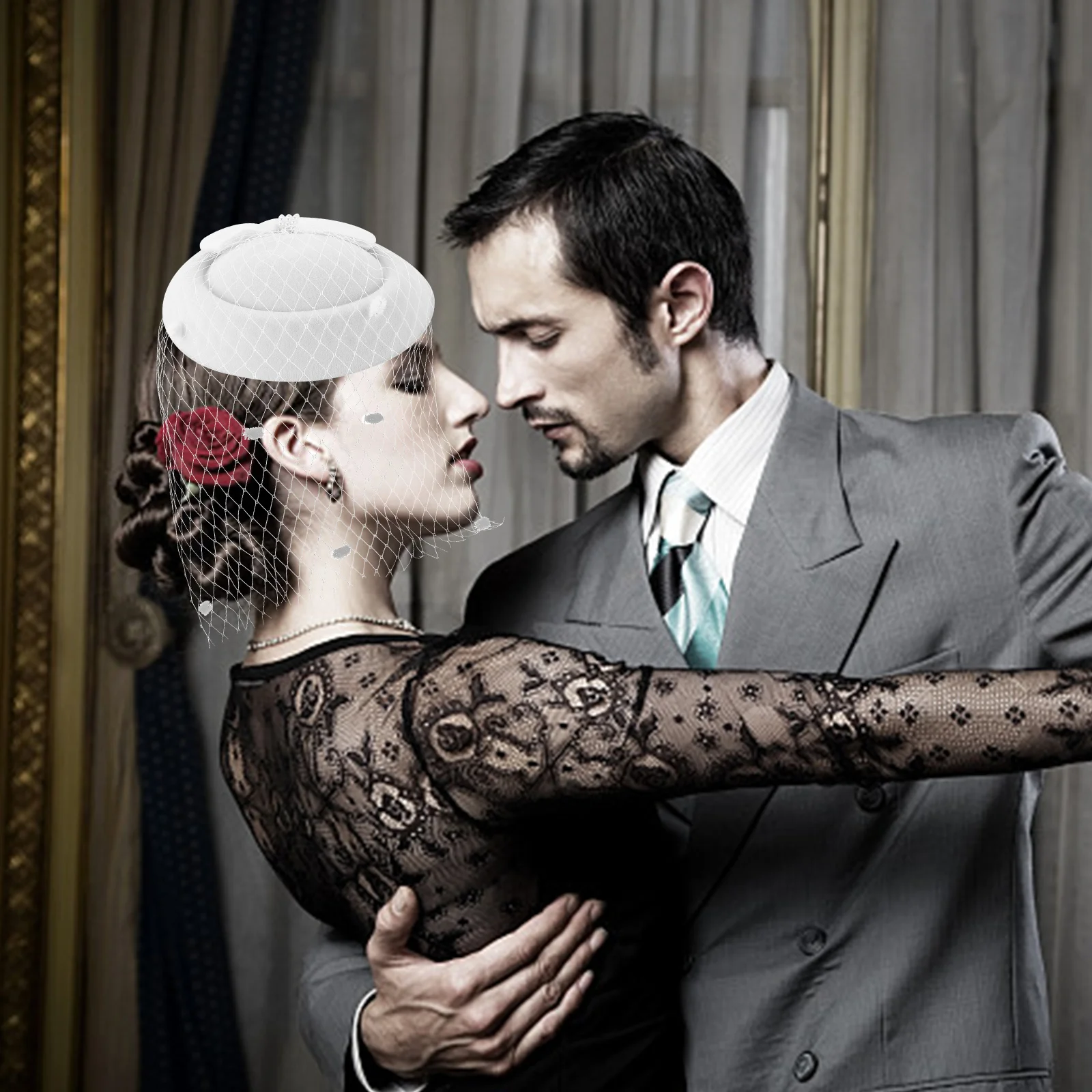 مجموعة واحدة من قبعة علوية كلاسيكية وقفازات من الدانتيل، إكسسوار أنثوي رشيق للتصوير الفوتوغرافي وحفلات الشاي وأحداث الكنيسة