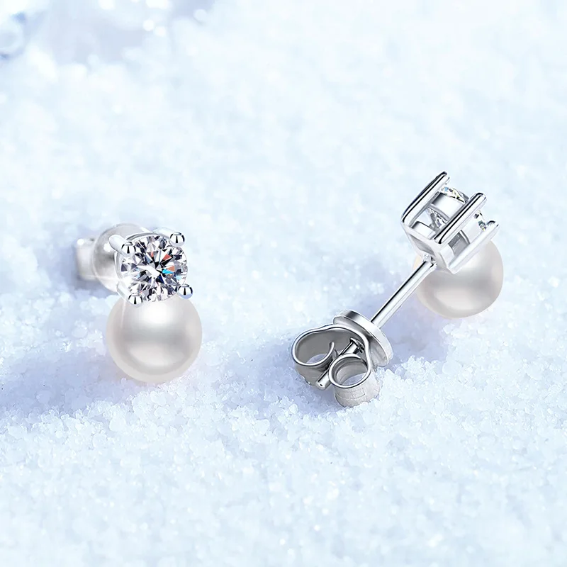 

Platinum PT950 18K Gold Genuine Natural Freshwater Pearl Temperament Versatile Earrings D-color Mozambique Diamond Earrings