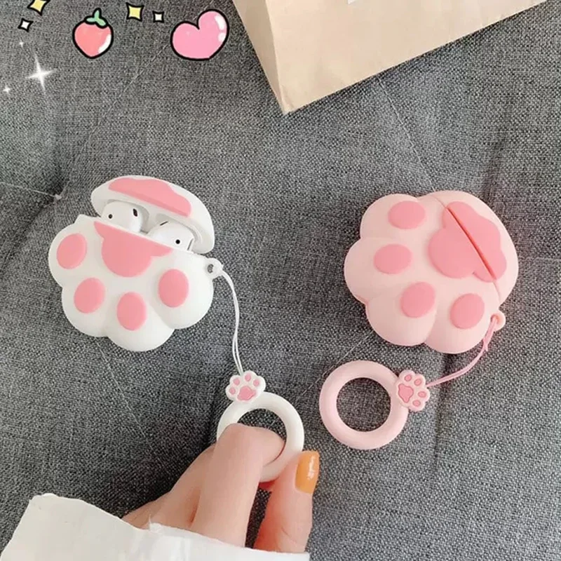 Custodia per auricolari Bluetooth Wireless 3D Cartoon Cat Paw Design per AirPods 1 2 3 custodia in Silicone per Apple AirPods Pro scatola di ricarica