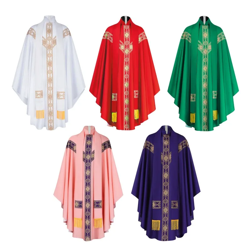 

Halloween Priest Catholic Cosplay Costume Printed Robe with Stole and Cross Suit for Women Men Medieval Carnival Party Rolepay