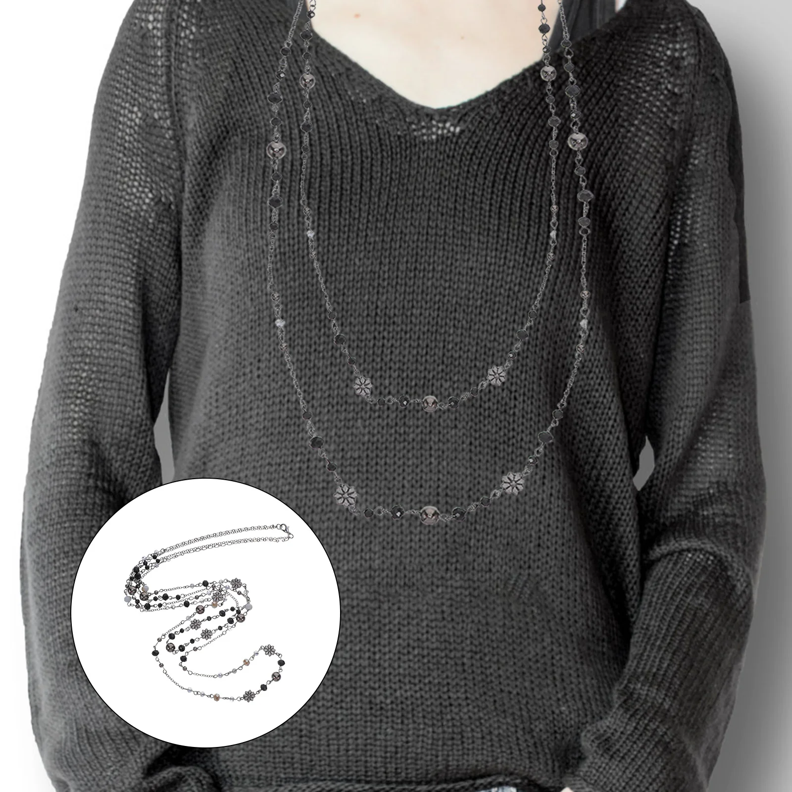 

Bohemian Layered Long Necklace Vintage Flower Beaded Double Chain Costume Jewelry Statement Necklace for Women Birthday