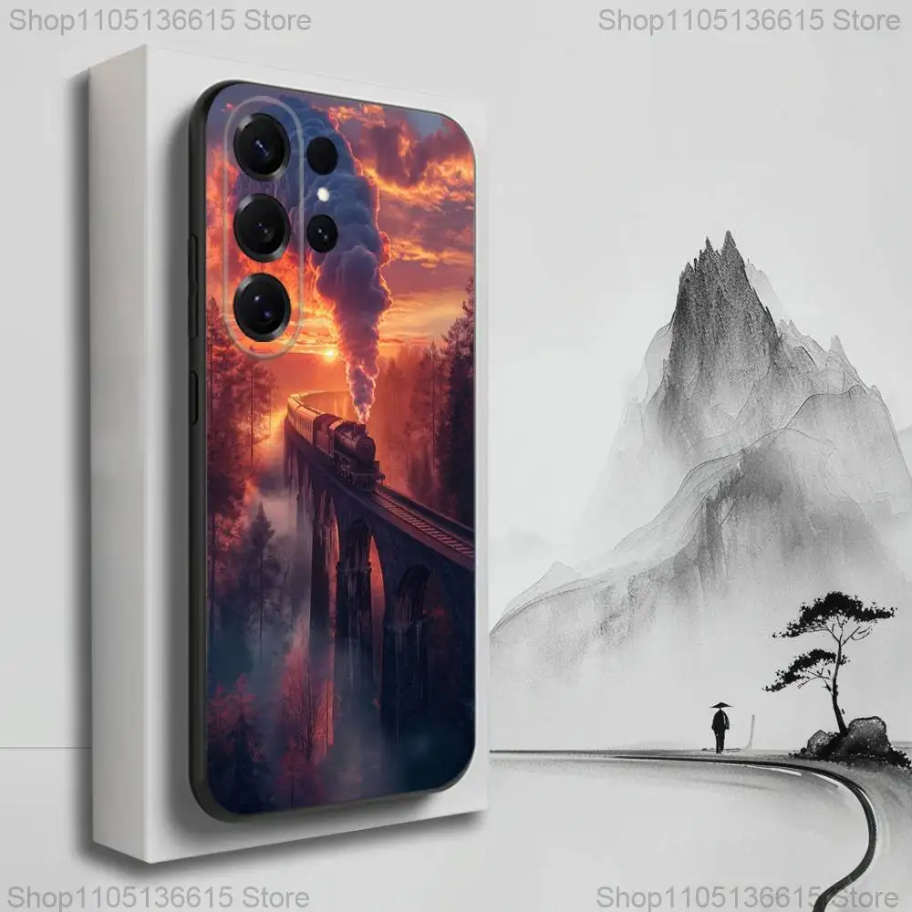 Funda de teléfono clásica Steam Train para Samsung S25,S24,S23,S22,S21,S20,S10,Ultra,Plus,Lite,FE, funda negra de silicona suave