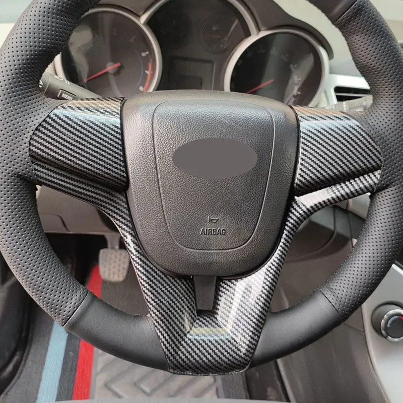 

Car Carbon Fiber Style Steering Wheel Cover Frame For Chevrolet Cruze Sedan Hatchback 2009-2015 ABS Chrome Sticker Accessories