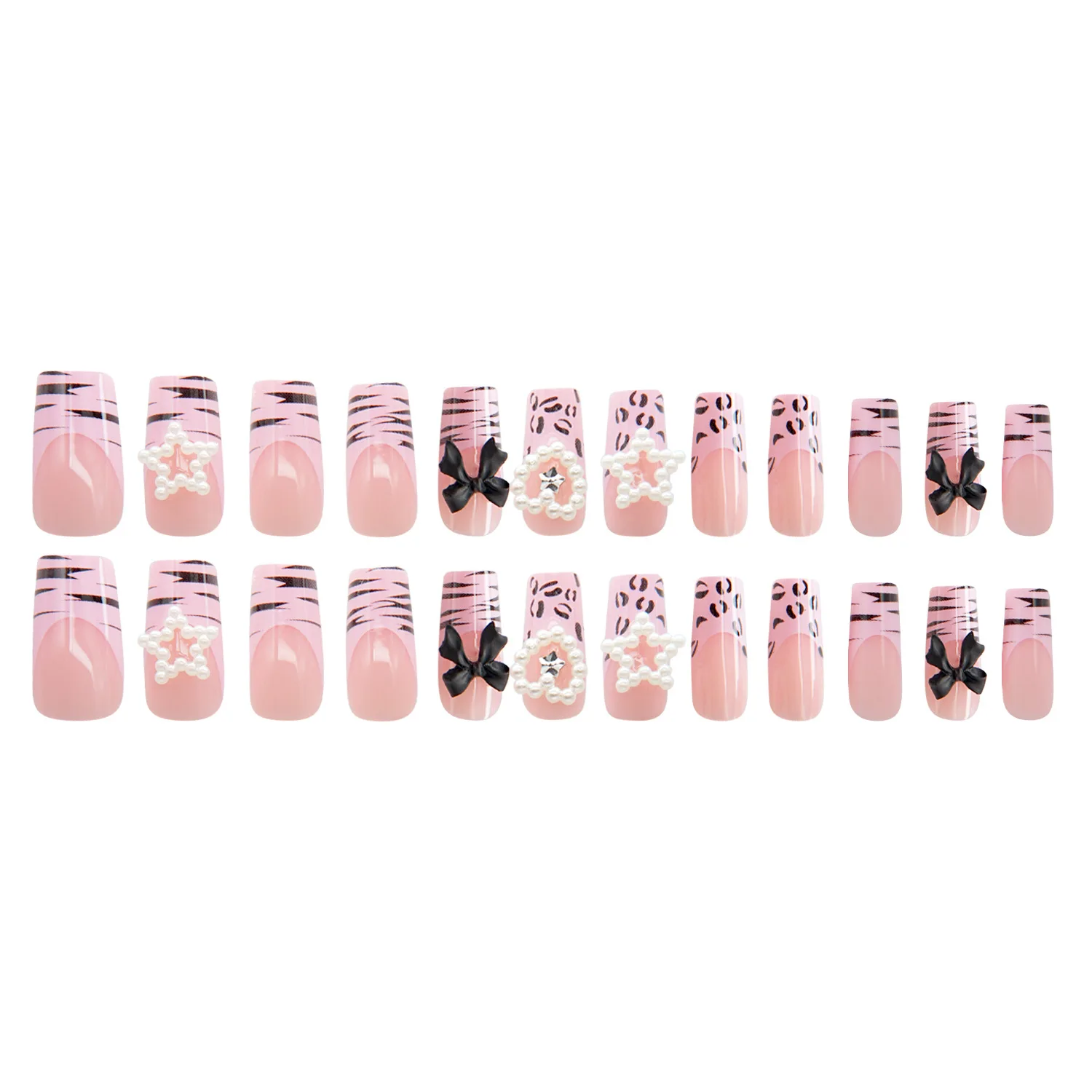 24 Stück französische künstliche Nägel, rosa Zebra-Muster, zum Aufdrücken der Nägel, mittelgroßer quadratischer Sarg, künstliche Nägel, Y2k-Nagelspitzen mit vollständiger Abdeckung – Detail 2