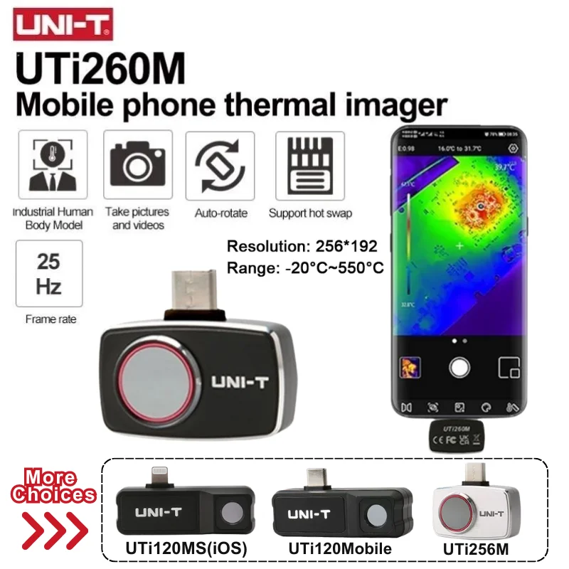 UNI-T UTi260M UTi120 Téléphone portable Imageur thermique Circuit PCB Outil de test de température Caméra thermique infrarouge pour Android Type-C