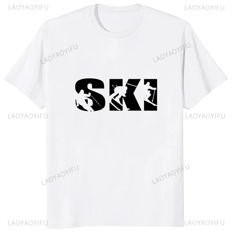 Hot Sale Ski for Skiing Lovers Silhouette Skiers Printed Graphics T Shirts Streetwear Hipster Short Sleeve Man Tee Soft Y2k Tops