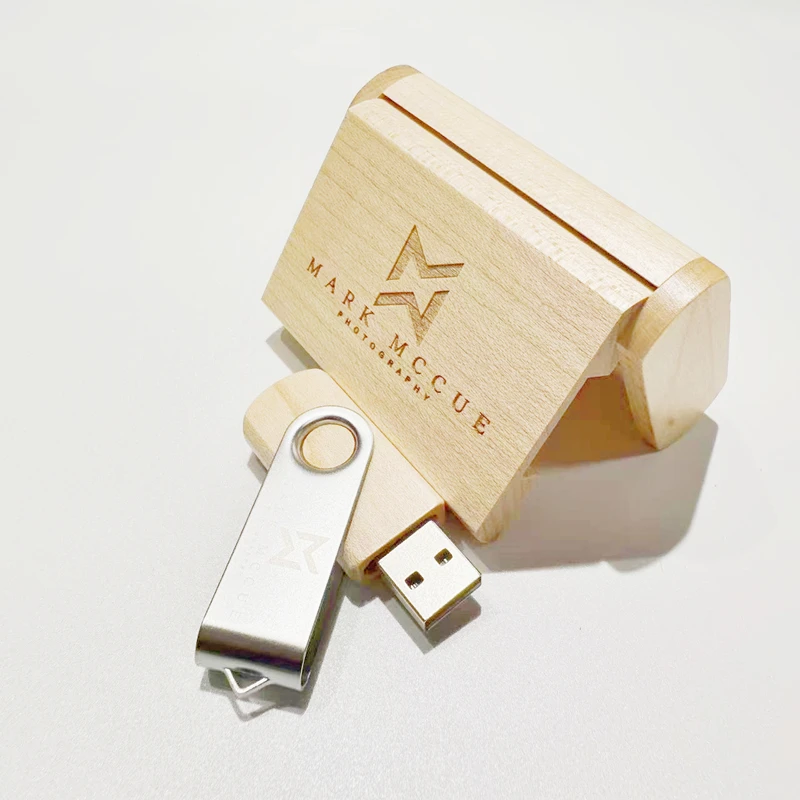 無料カスタムレーザー彫刻ロゴ入りシルバーメタルクリップUSB3.0高速フラッシュドライブ4GB 8GB 16GB 32GB 64GB 128GBとメープルボックス