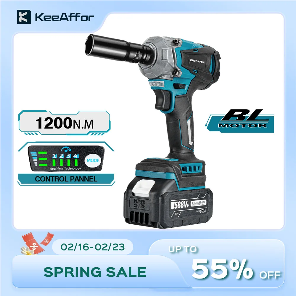 

KEEAFFOR 1200N.M Brushless Electric Impact Wrench 1/2 Inch Cordless Electric Wrench Drill Power Tools For Makita 18V Battery