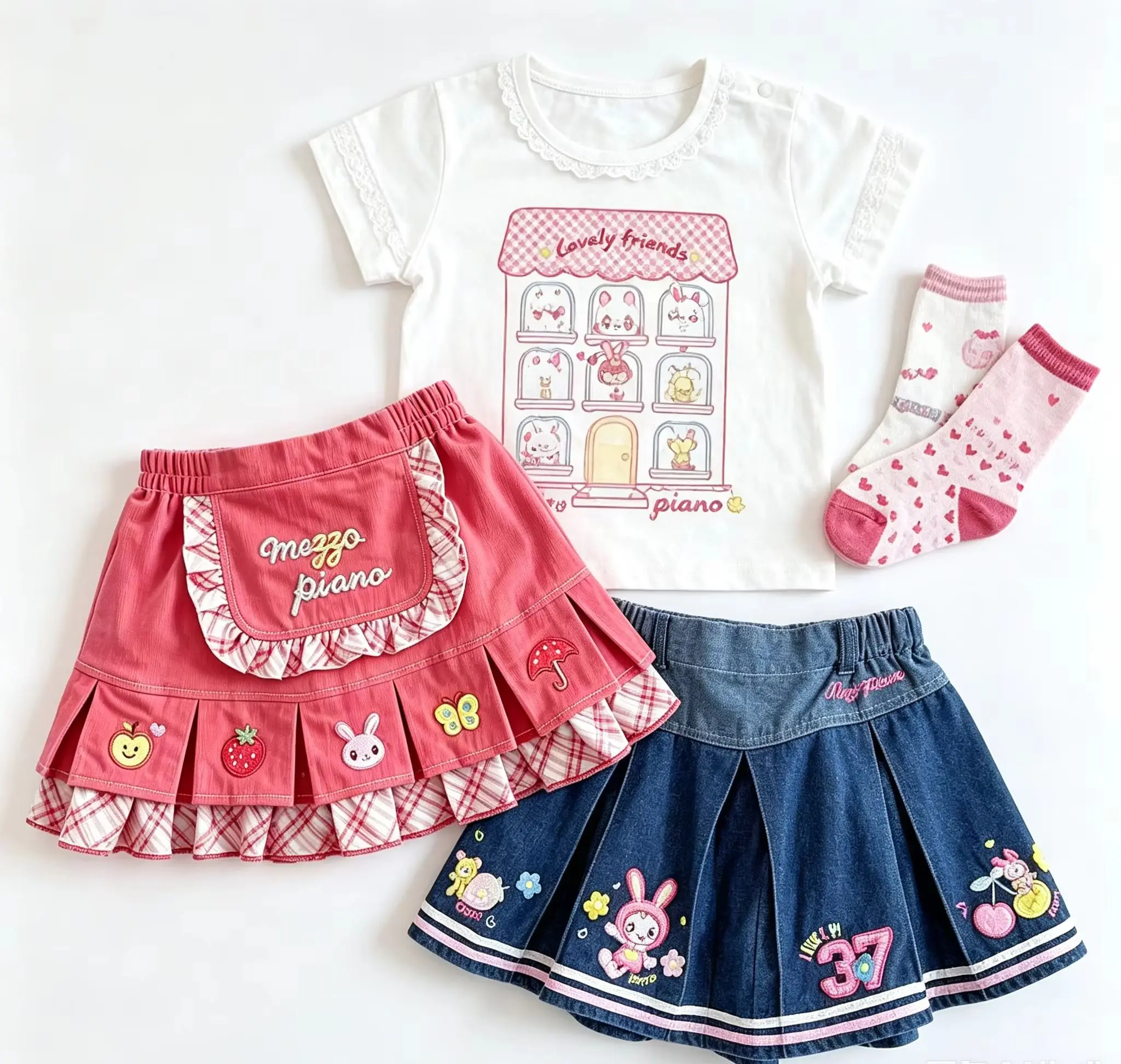 Sweet Lolita Y2K Tier Cake Mini Skirt Sets For Women Japanese Kawaii Hot Girls Casual Holiday JK Outfit