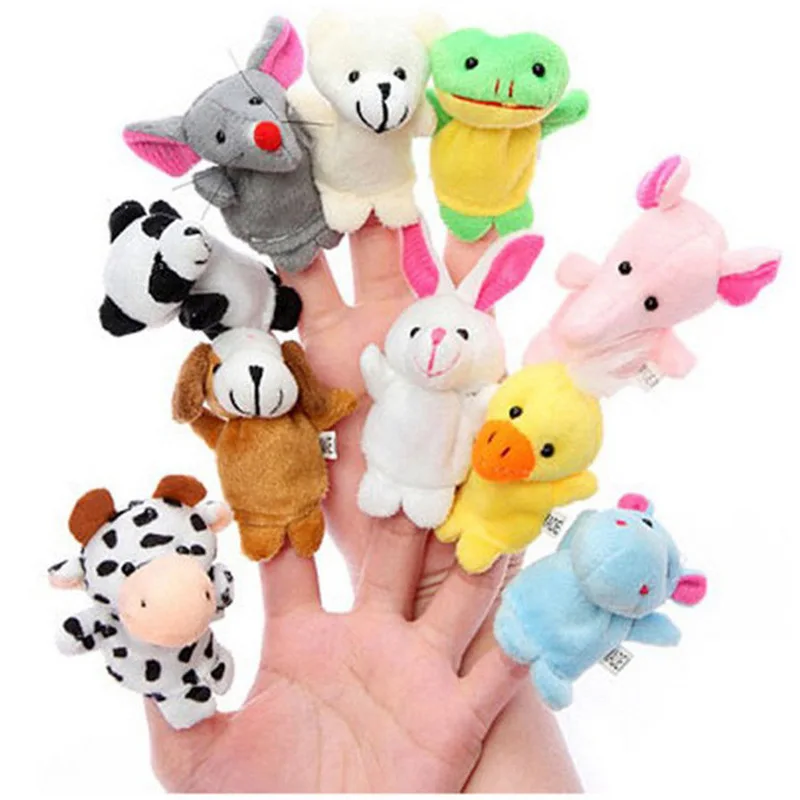 10Pcs Cute Animal Finger Dolls Cartoon Biological Animal Finger Puppet Plush Toys Child Favor Dolls Boys Girls Finger Puppets