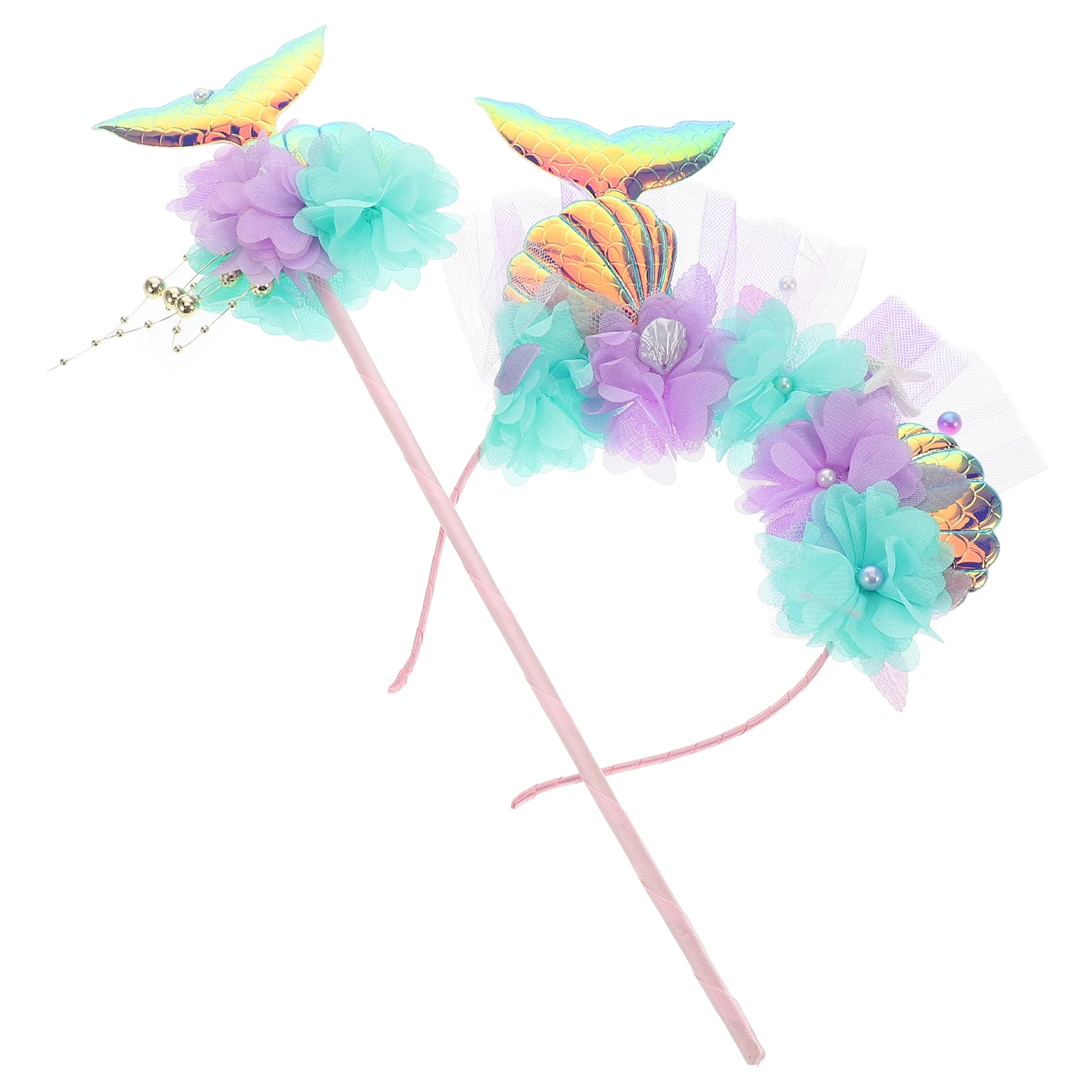 

Mermaid Headband Headdress up Accessories Girls Tulle Outfit Bows Little Adult Costume Tutu Agate Necklace Hair for