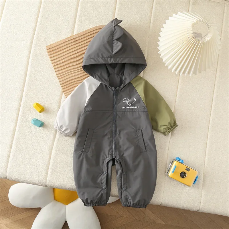 

2024 Autumn New Baby Clothes 0-2Y Double Layered Toddler Boys Rompers Hooded Girls Windbreaker Infant Cartoon Jumpsuit