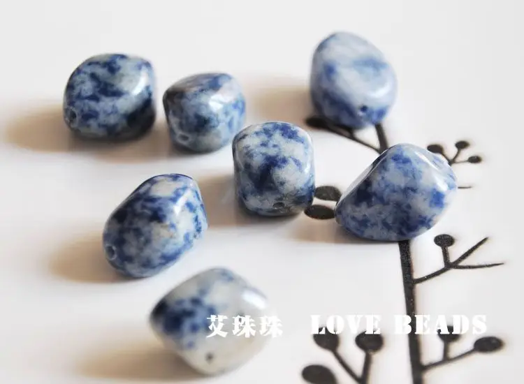 4pcs/lot Natural Blue Vein Stone Nuggets Loose Beads Jewelry Making DIY For Women