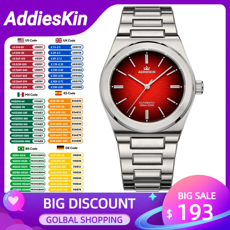 ADDIESKIN 39mm Męski Luksusowy Zegarek Automatyczny Mechaniczny 9015 Szkło Szafirowe reloj hombre Stal Nierdzewna Wodoodporny Zegarek Nurkowy