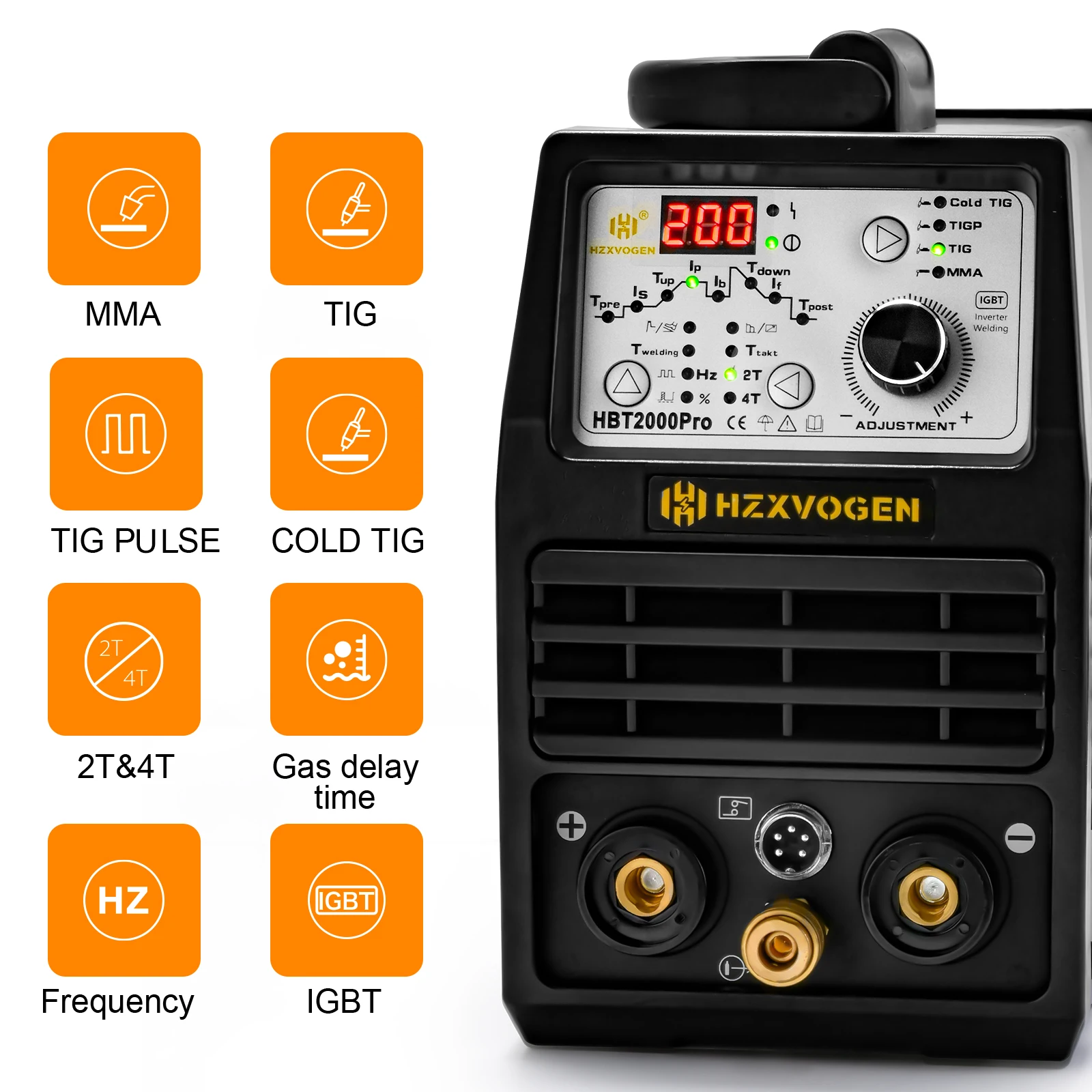 HZXVOGEN TIG saldatrice a freddo ARC/MMA HBT2000P 200A Pulse 1-900ms regolazione TIG HF TIG Spot TIG Stick saldatore Soldadora TIG